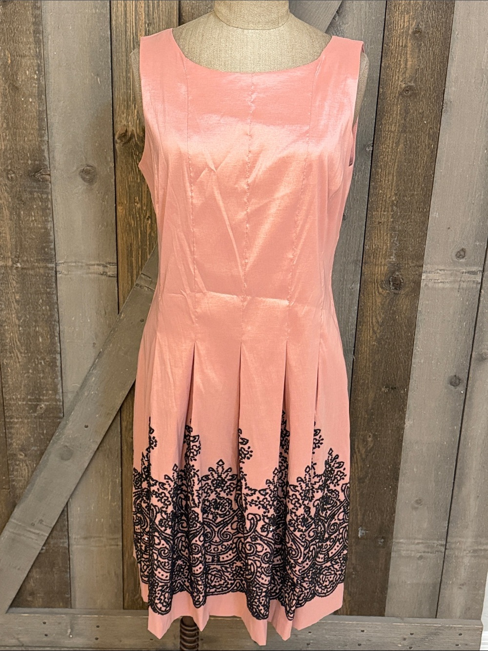 Vintage Y2K Chetta B Pink Peach Fit & Flare Pleated Cocktail Wedding Dress SZ 8